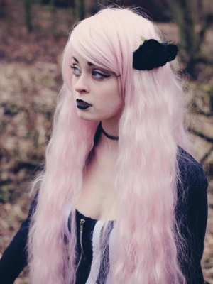 Candyfloss is a big, fluffy crimped style with a long thick fringe. We love the pastel pink shade from the roots to tips. The lengths fall to the hips, lots of hair to style and dress.