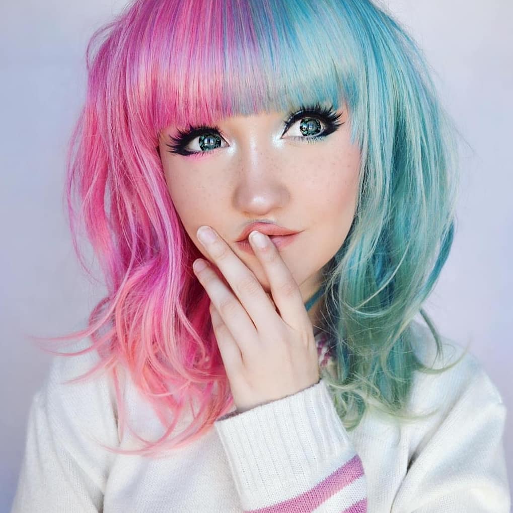 Pink and green split bob wig Candy. 