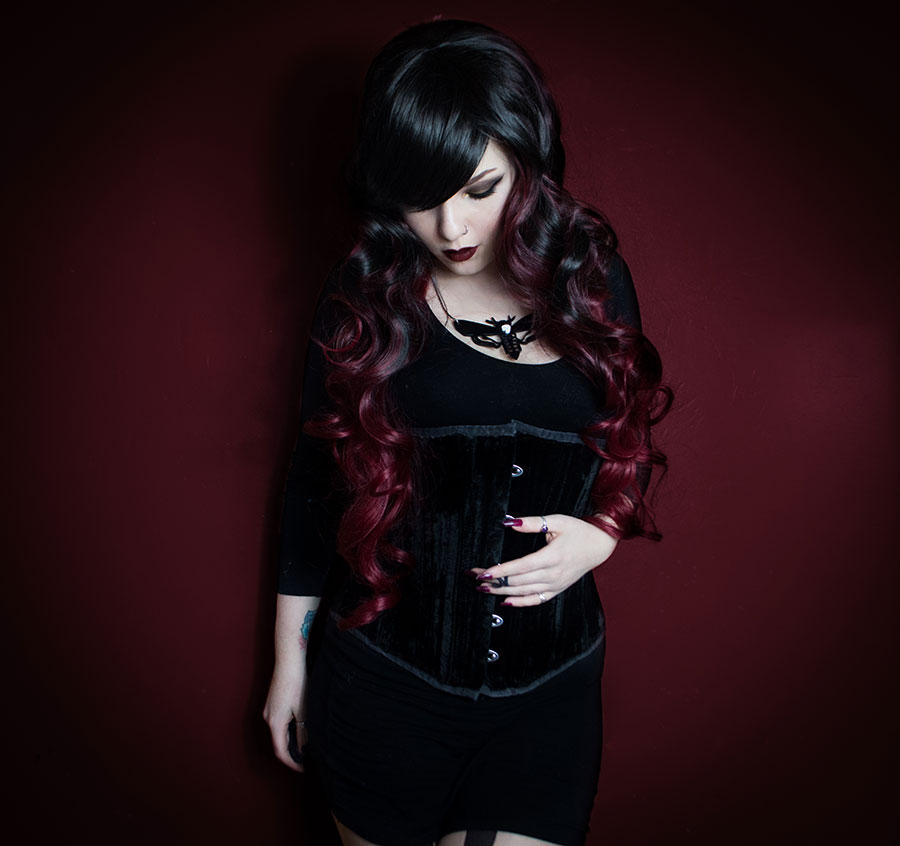 Long Wavy Gothic Cosplay Lolita Black Red Mix Lush Wig