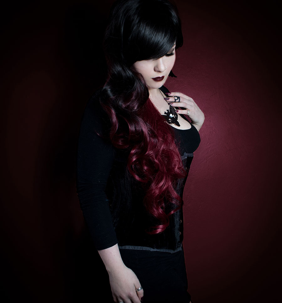 Long Wavy Gothic Cosplay Lolita Black Red Mix Lush Wig