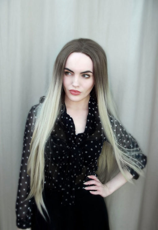 Blonde long straight lace front wig. Rapunzel let down your hair! Princess is a sleek and long style. Creamy toffee overgrown roots give a natural tone that blend into a pale golden blonde.