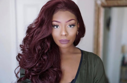 Burgundy red long curly lace front wig. Spiced Apple is a staple style that holds it own. Deep burgundy shades and an abundance of loose curls.