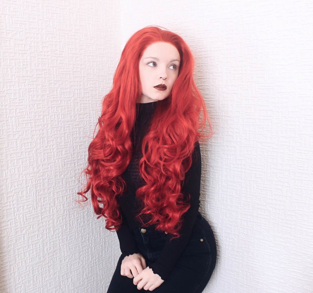 Bright Red Curls Long Cosplay Drag Lace Front Lush Wig