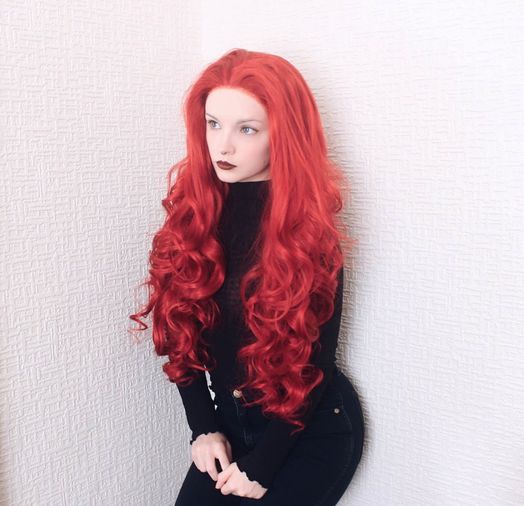 Bright Red Curls Long Cosplay Drag Lace Front Lush Wig