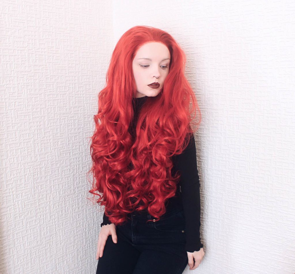 Bright Red Curls Long Cosplay Drag Lace Front Lush Wig