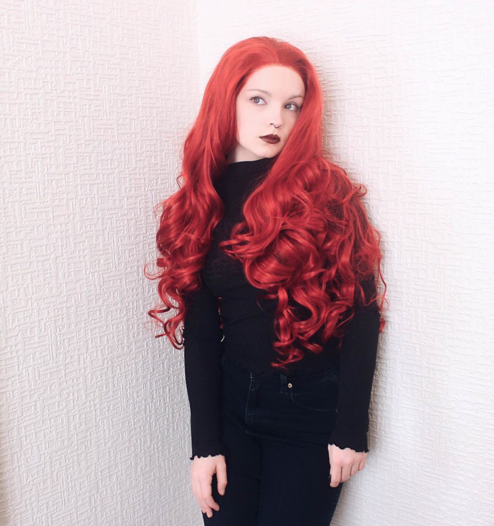 Bright Red Curls Long Cosplay Drag Lace Front Lush Wig