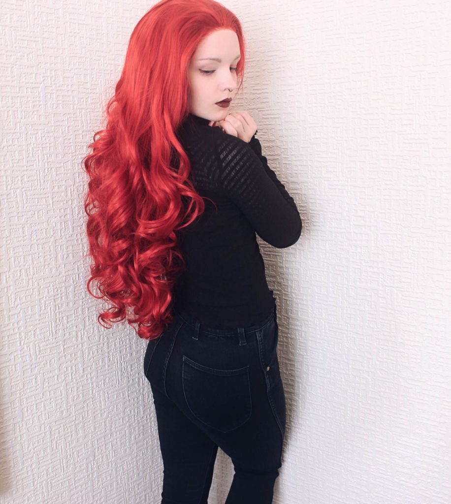 Bright Red Curls Long Cosplay Drag Lace Front Lush Wig