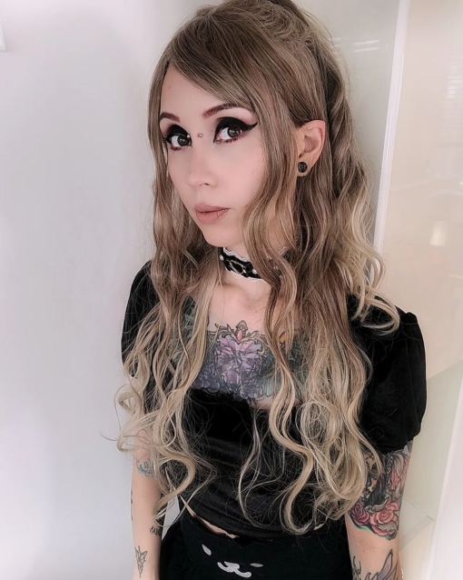 Hazel - Lush Wigs UK Angelic hair is here! Hazel is a delicate ombre. Dark blonde roots melt into a light honey blond ombre, soft loose curls that fall to the waist.