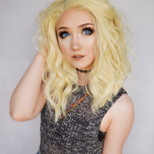 Atomic - Lush Wigs UK Bleach blonde long bob Lace front wig. Release your inner rock chick, with Atomic a light blonde colour styled in textured waves.