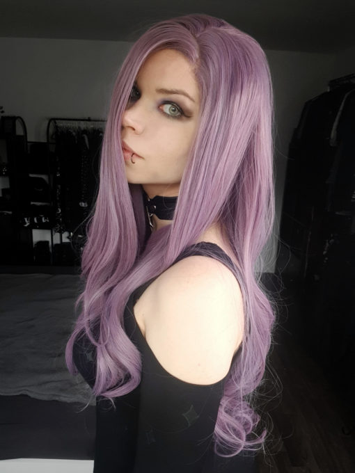 Lilac long straight lace front wig. Iris is soft and feminine with pretty lilac shades and dusky rose undertones. The cut has long and flowing layers, with tousled waves.