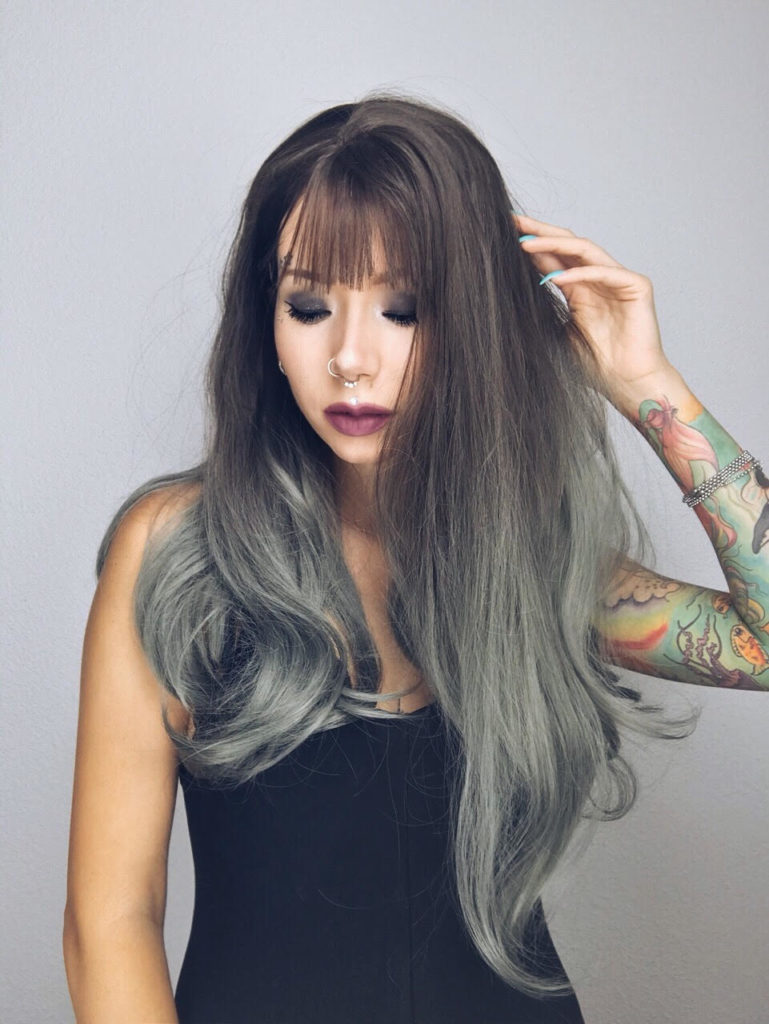 Dark green long straight wig with bangs Sage by Lush Wigs UK