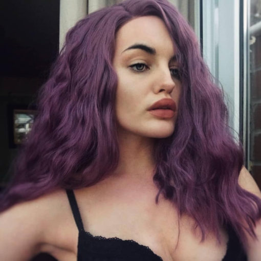 Lovely soft purple lace front Bob set in a fluffy, crimped style. Brush this out and tease slightly for v big hair! This style has plenty of volume and movement. We love this quirky wig.