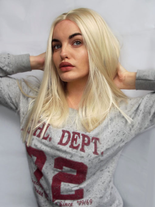 Bleach blonde and poker straight, Talulah is parted in the middle making it sleek and stylish. Looks great dressed up or worn causally, this is the perfect way to try bleach blonde without the damage! This style has an open cap construction with a realistic lace frontal.