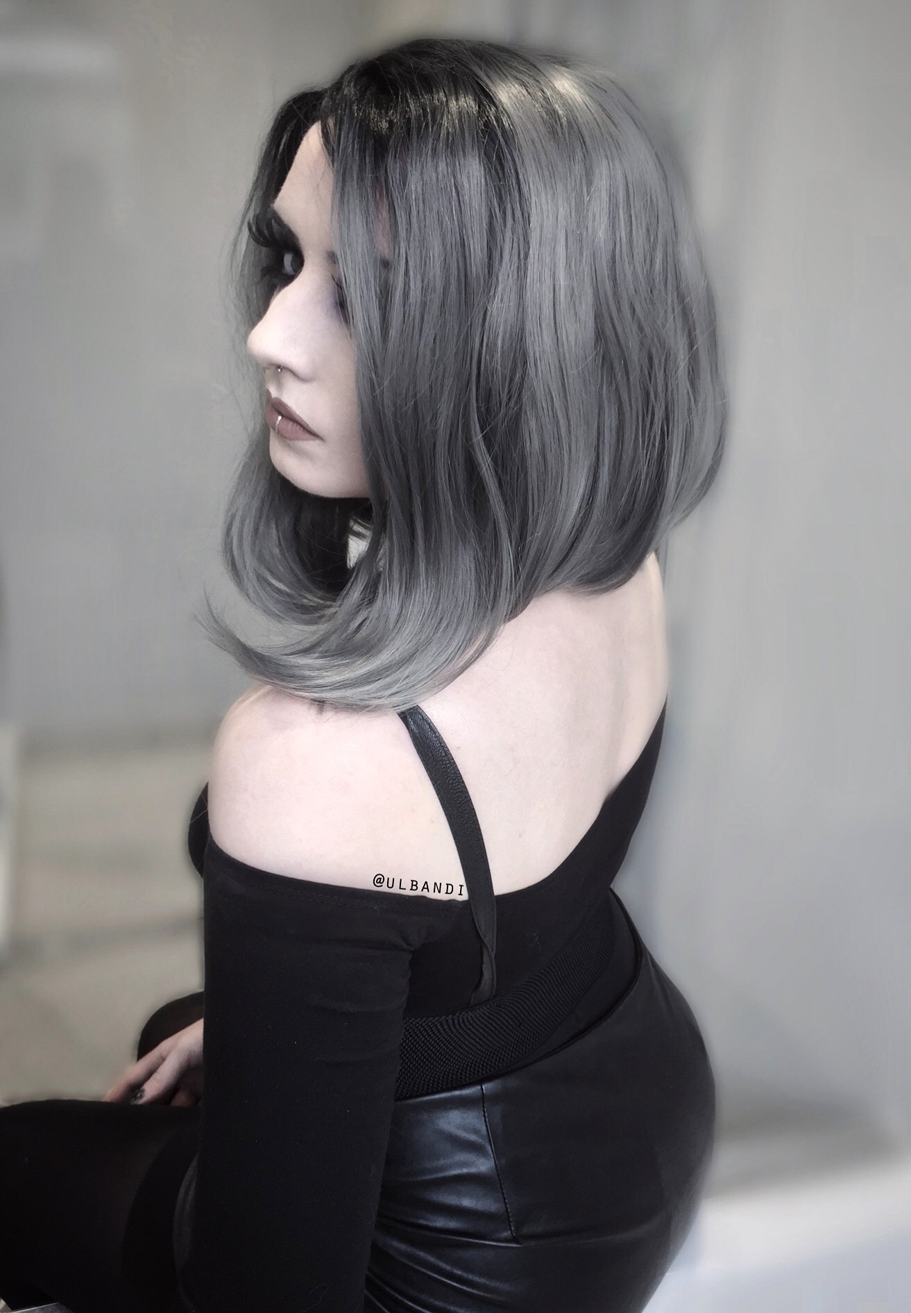 Grey bob lace front wig with dark roots | Spellbound by Lush Wigs UK