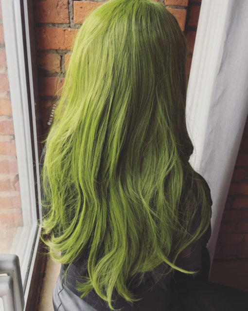 Green long lace front wig. A bold swampy green colour. A very vibrant alternative look! 