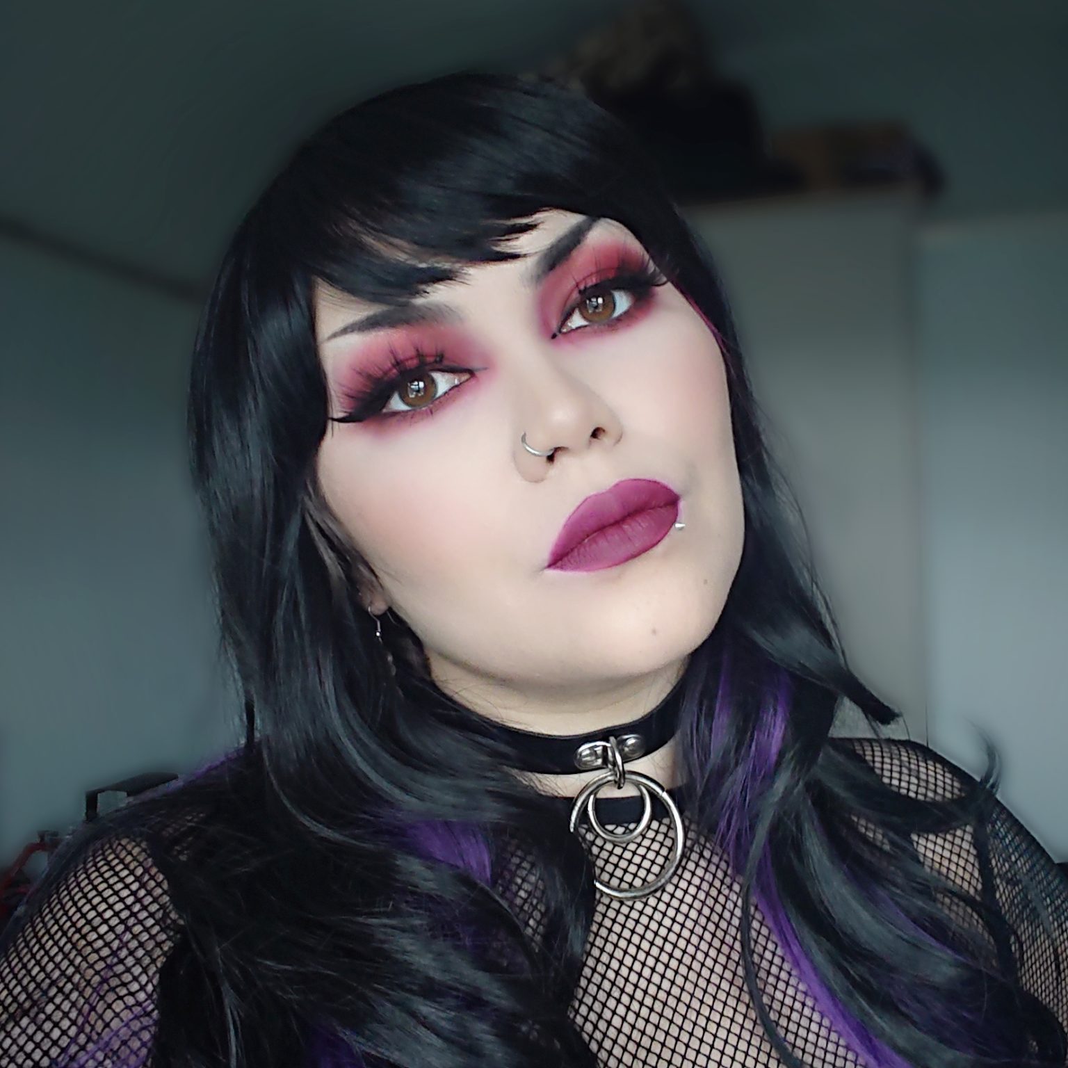 Black and purple split wig with bangs | Esmee by Lush Wigs UK