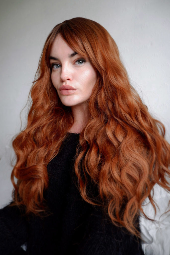 Burnt Orange Long Wavy Wig With Bangs | Hinode By Lush Wigs Uk