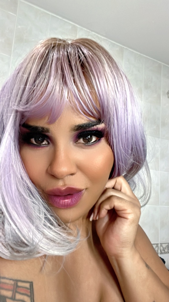 Grey and lilac straight bob wig with brown roots | Serene by Lush Wigs UK