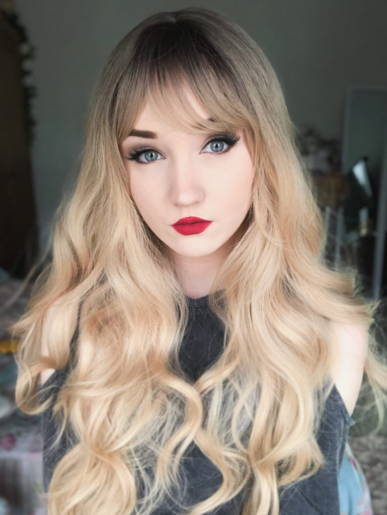 Long blonde curly wig with bangs | Eliza by Lush Wigs UK
