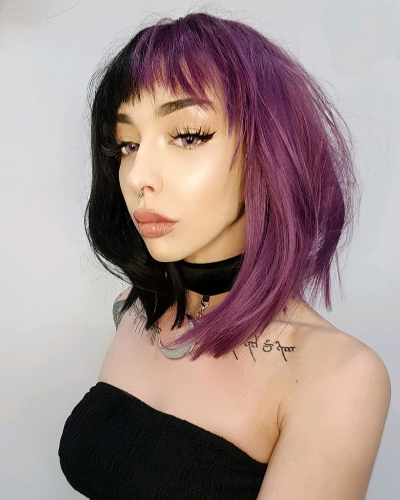 Half black half purple spilt straight bob wig | Nova by Lush Wigs UK