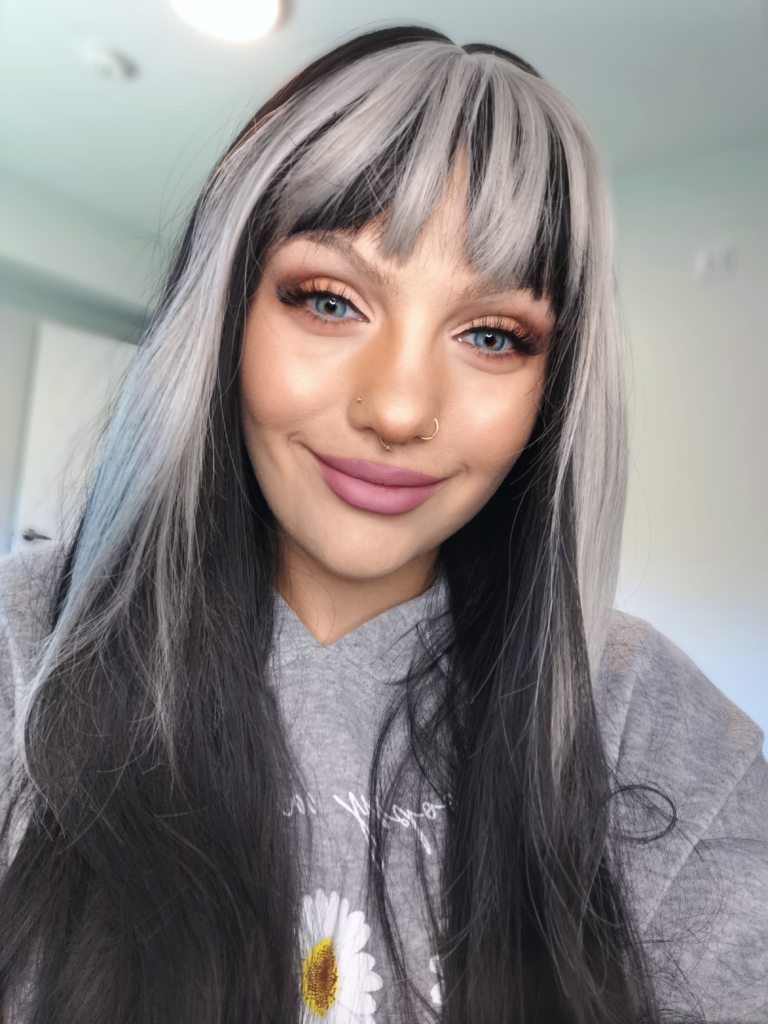 Black and grey straight long length wig with bangs | Billie by Lush Wigs UK