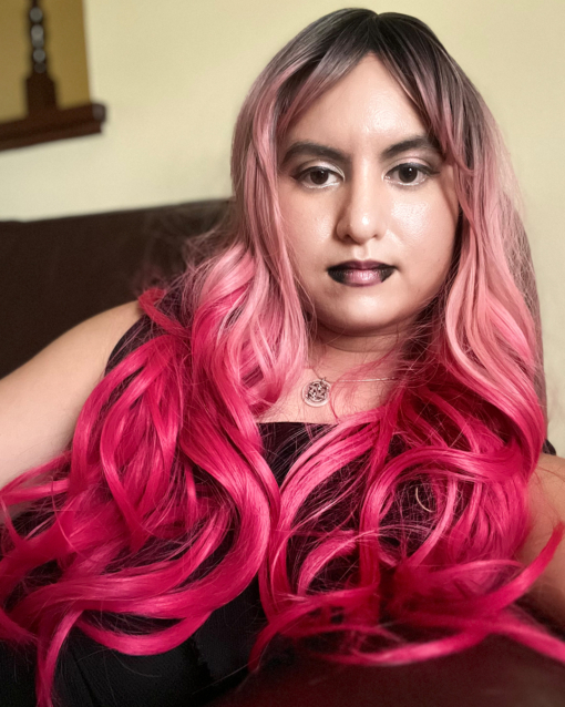 Sorbet - Lush Wigs UK Sorbet has all the best shades of pink, brown shadowed roots blend into a flamingo pink. Melting into an ombre of deep rouge rose. Sleek from the top with a full fringe. The style falls to the waist in loose curls.