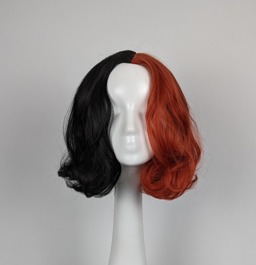 Red and black split colour wig. This dishevelled bob has plenty of volume and bounce.