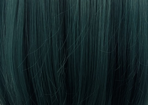 This dark green wig from roots to tips. Styled sleek with long layers falling to the waist. The fringe is long and sleek, wear it to the side or parted for curtain bangs.