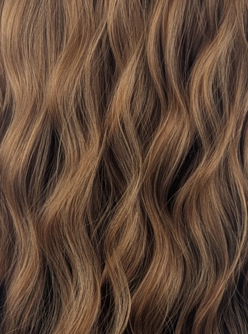 Tabitha - Lush Wigs UK A natural fringeless wig with a golden brown hue from roots to tips. Long lengths are styled into a relaxed flat iron wave. That leaves the ends of the hair sleek.