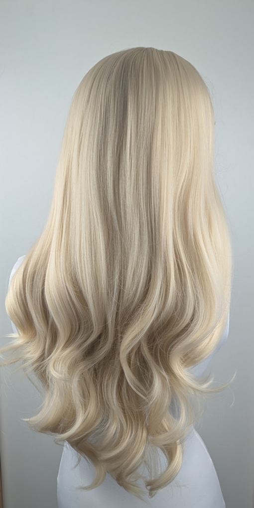 Waikiki - Lush Wigs UK This wig has a light golden blonde colour from roots to tips. It's styled sleek with large blow out curls at the ends for volume. A sleek blunt fringe frames the face.