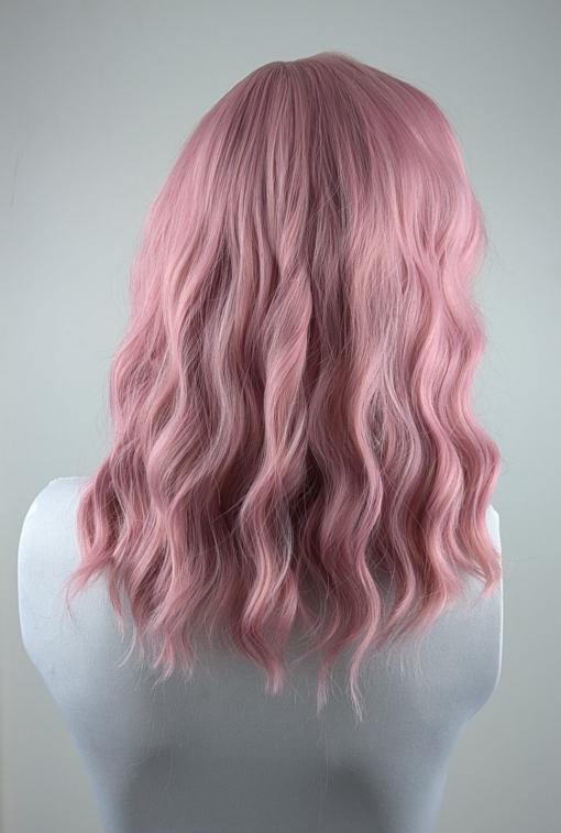 Dazzle - Lush Wigs UK A baby pink and light blonde colour mix make this pastel hue from roots to tips. A long bob styled into a loose wave with a sleek blunt fringe.