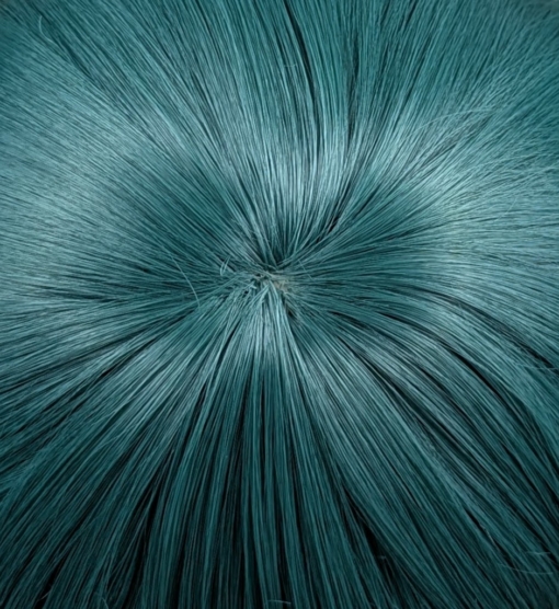 This dark green wig from roots to tips. Styled sleek with long layers falling to the waist. The fringe is long and sleek, wear it to the side or parted for curtain bangs.