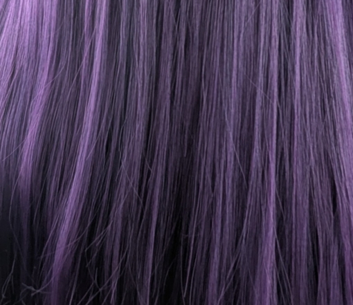 Grudge - Lush Wigs UK A rich, jewel toned purple from the roots that melt into a deeper purple on the ends. The cut is long with invisible layers and dead straight with a full blunt fringe.