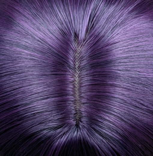 Grudge - Lush Wigs UK A rich, jewel toned purple from the roots that melt into a deeper purple on the ends. The cut is long with invisible layers and dead straight with a full blunt fringe.