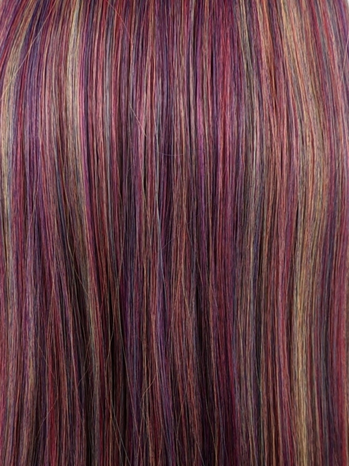 Highway Rainbow - Lush Wigs UK This Vivid wig is a mixture of purples, blues and muted lemon and green tones, from roots to tips. Styled sleek with long layers falling to the waist. The fringe is long and sleek, wear it to the side or parted for curtain bangs.