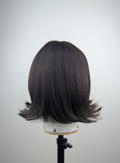 Outlet #241 - Lush Wigs UK This natural brown from roots to tips sleek bob, with a subtle flick. finished with a sleek fringe.